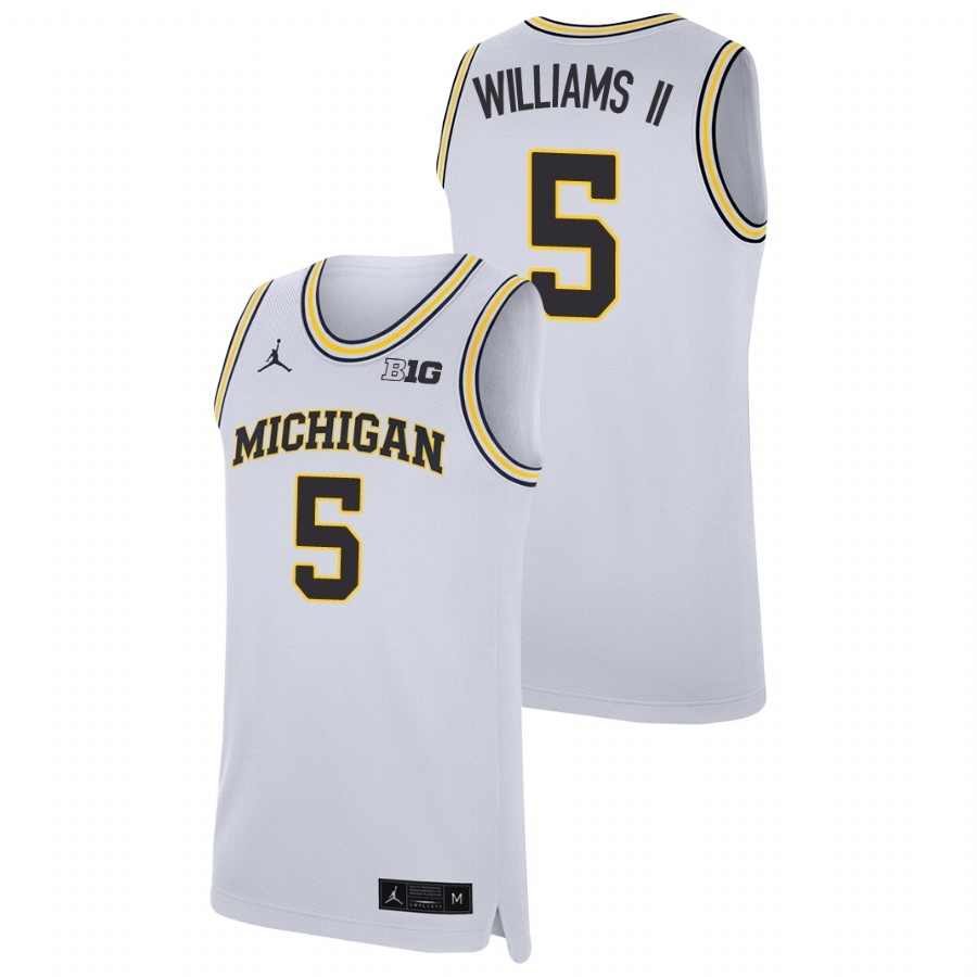 Michigan Wolverines Men's NCAA Terrance Williams II #5 White Replica College Basketball Jersey YQW4449JE